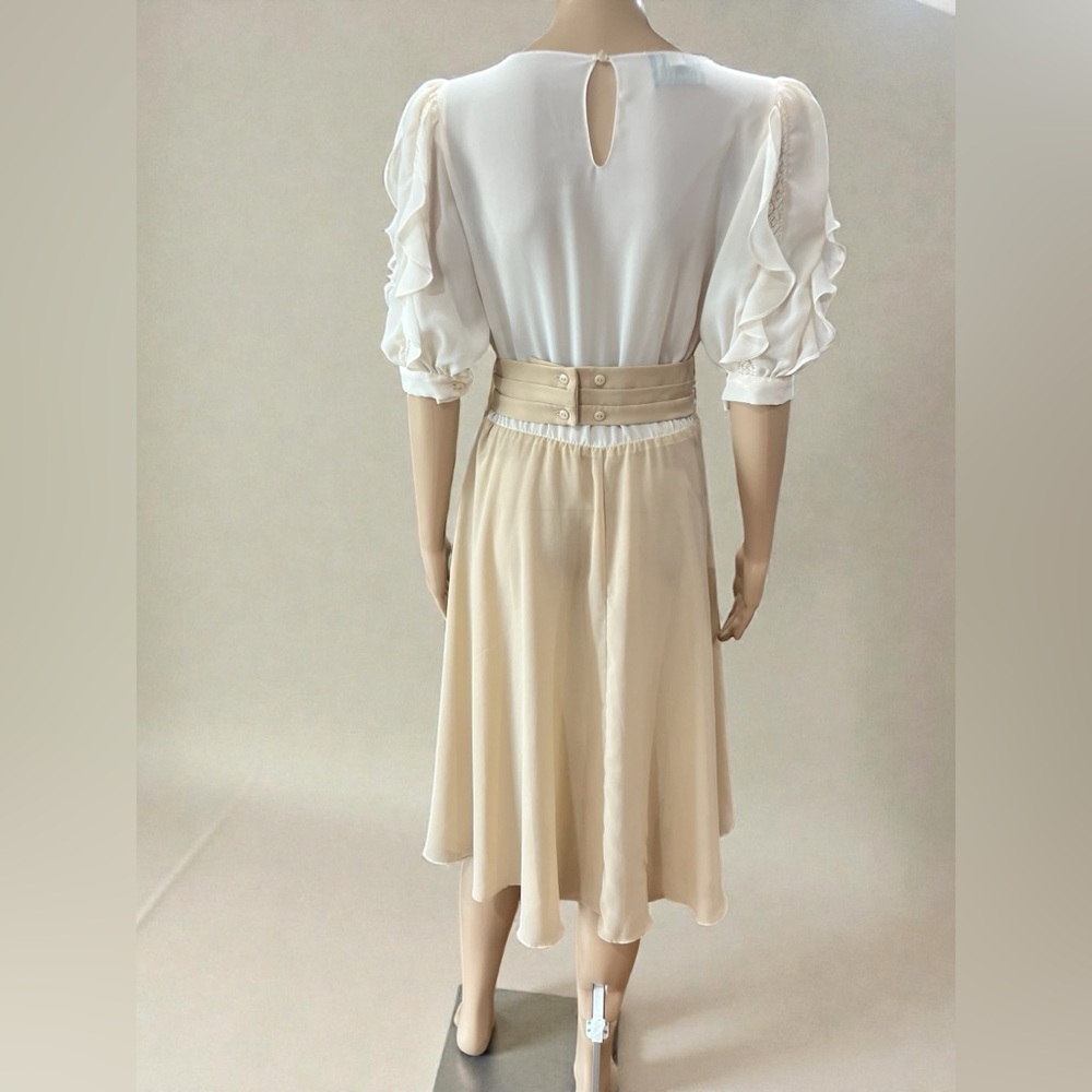 Chiffon dressy Ursula of Switzerland earthy two tone vintage 80s dress Ruffles - Picture 5 of 13